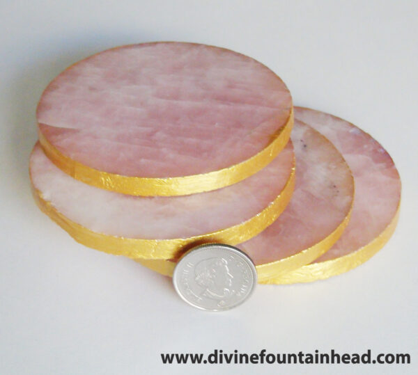 Rose Quartz Coasters (gold leaf edge) - 3 inch dia - Image 3